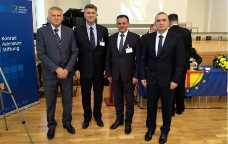 (slijeva) Franjo Lucić, Andrej Plenković, Alojz Tomašević i Vedran Neferović